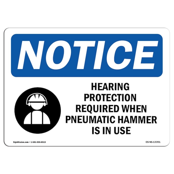 OSHA, Hearing Protection Required, 18in X 12in Alum, 18" W, 12" H, Landscape, OS-NS-A-1218-L-13391